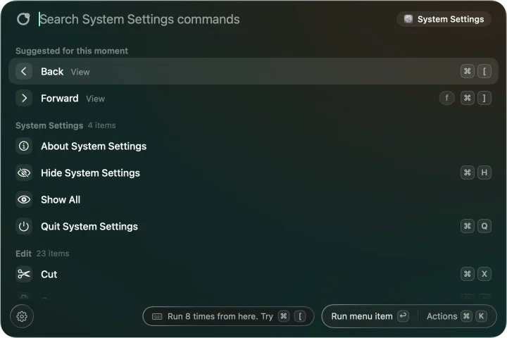 Apropos over System Settings