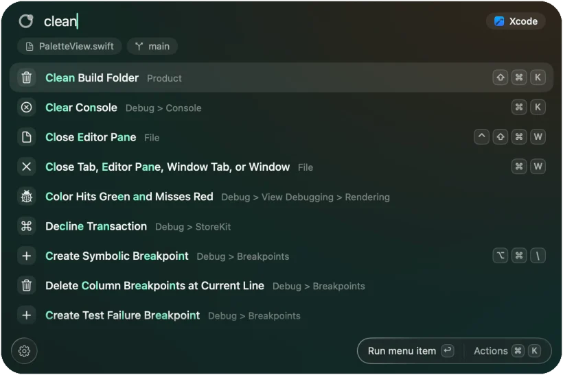 Apropos over Xcode after typing clean: Clean Build Folder first, with commands from the Debug menu below